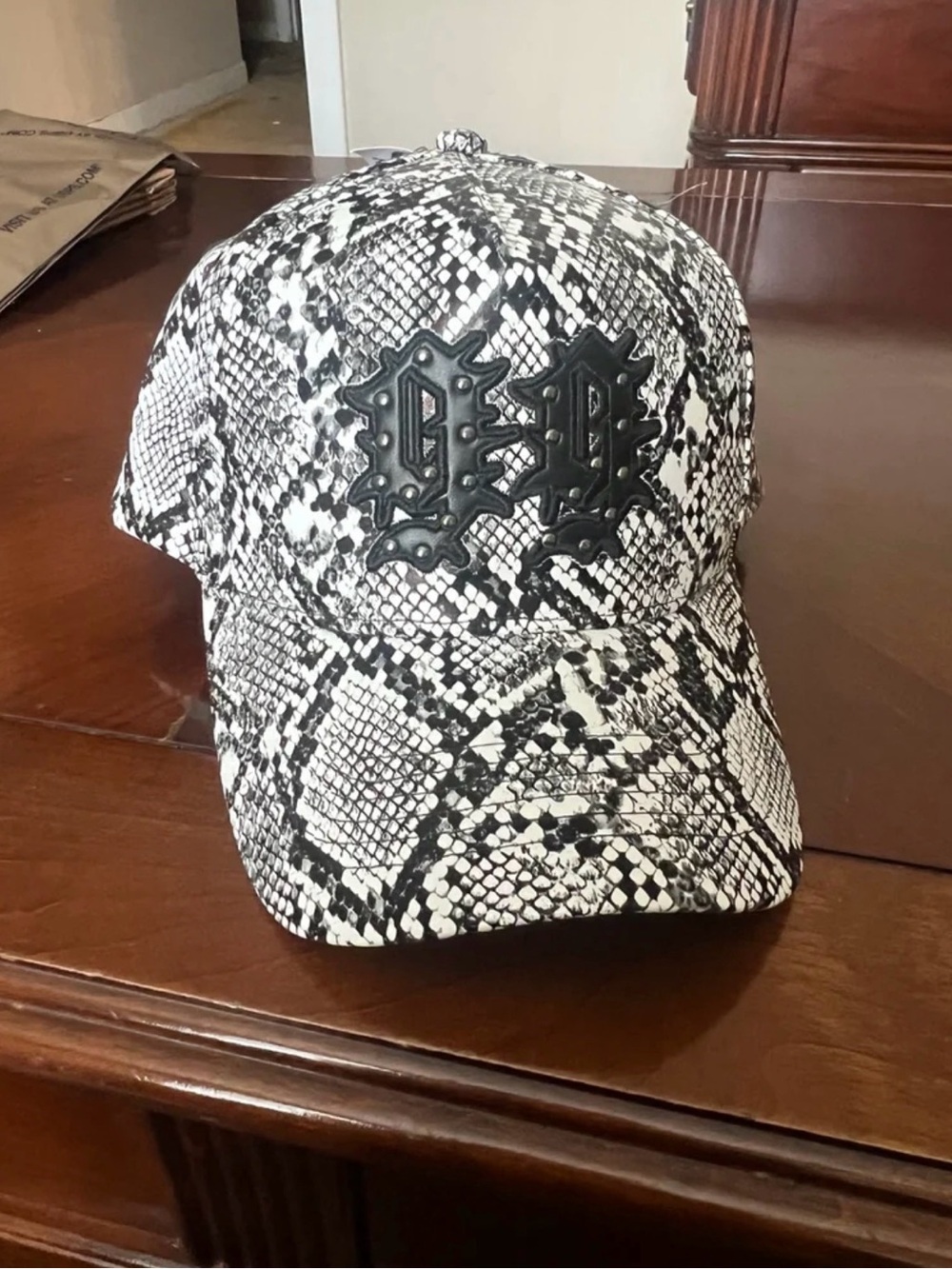 Empyre Black & White Snake-Print Baseball Cap with Gothic EP Patch